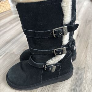 UGG Australia Maddi Black Boots Big Girls Sherpa Lined Black Suede Boots Size 3